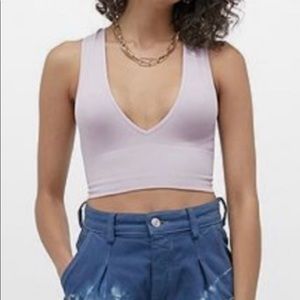 Maroon plunge ribbed crop top.
